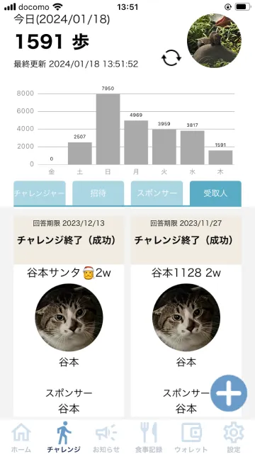運動サプリGH アプリの歩数記録機能の画面